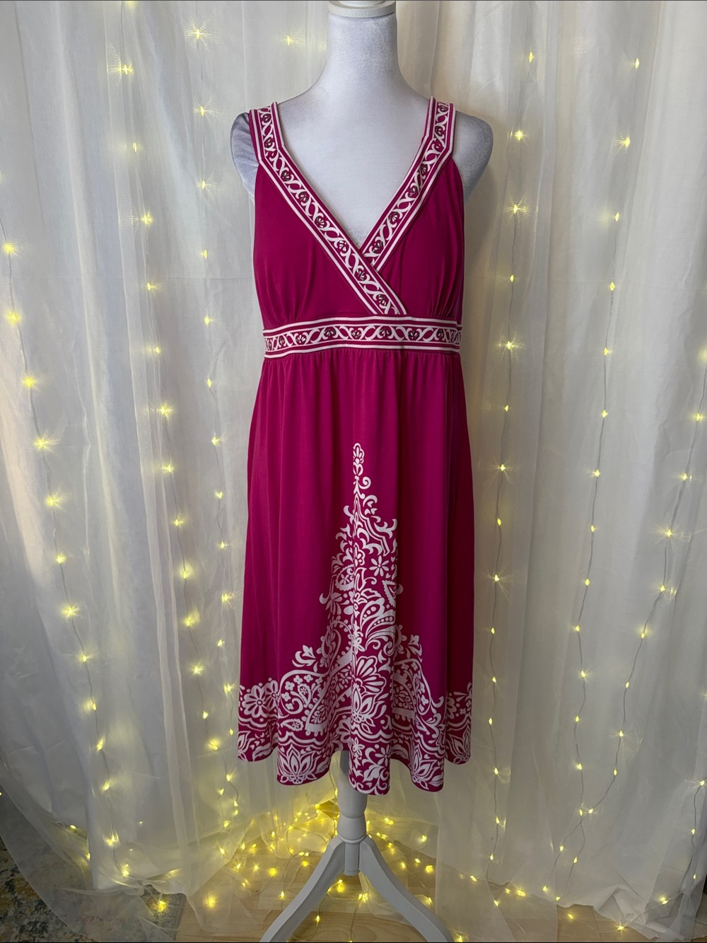 Apt. 9 Fuchsia Midi Dress with White Scroll Trim